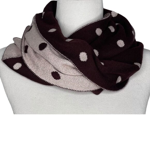 New York & Company Infinity Reversible Scarf Polka Dot Burgundy Pink Metallic - Picture 1 of 7